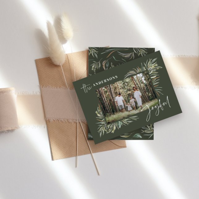 Cartes Pour Fêtes Annuelles Green élégant botanique photo simple Noël (Créateur téléchargé)