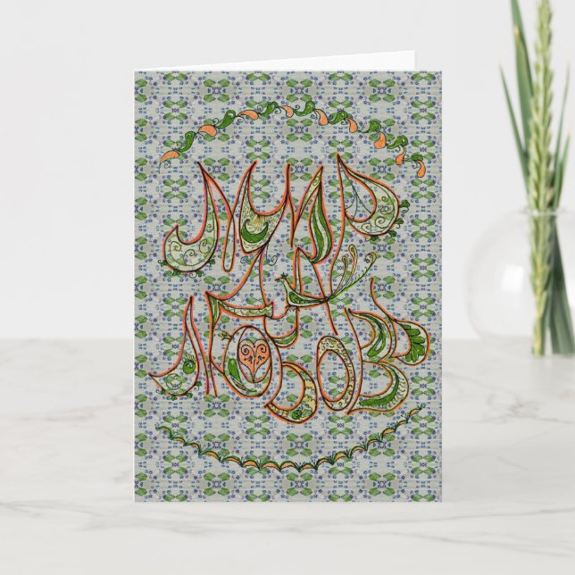 Cartes Pour Fêtes Annuelles Green Folk Art Peace & Love Wish en russe (Devant)