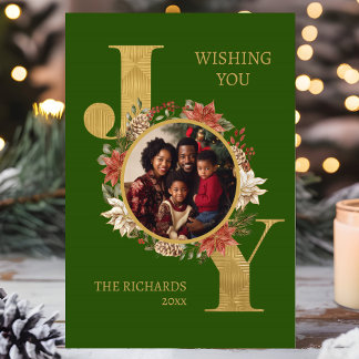 Cartes Pour Fêtes Annuelles Green Gold Elegant photo plié Noël