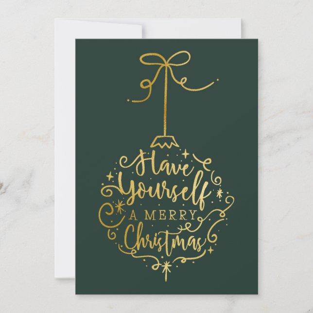 Cartes Pour Fêtes Annuelles Green & Gold Merry Little Christmas Bauble (Devant)