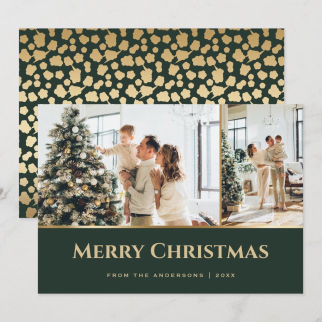 Cartes Pour Fêtes Annuelles Green Gold Stars Photo Noël (Devant / Derrière)