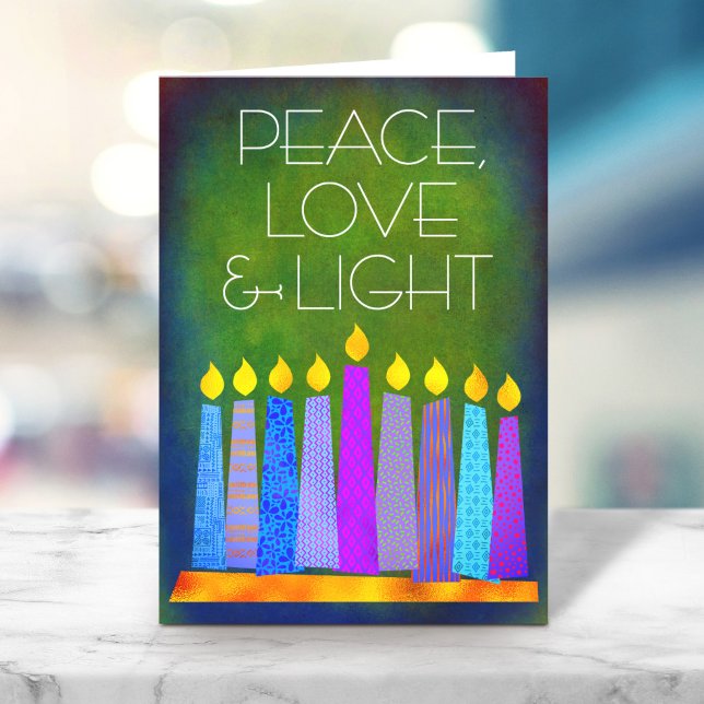 Cartes Pour Fêtes Annuelles Green Hanoukka Boho bougies Peace Love Light Bold (Créateur téléchargé)