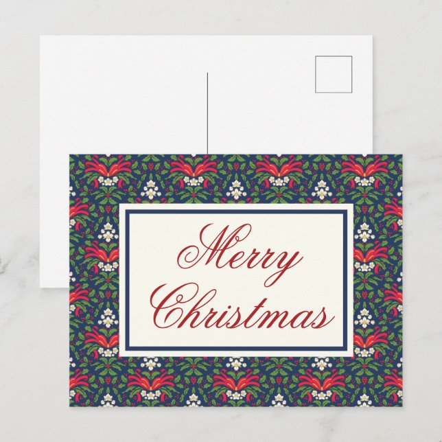 Cartes Pour Fêtes Annuelles Green Holly Feuilles, Red Berries et Red Bow (Devant / Derrière)