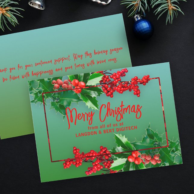Cartes Pour Fêtes Annuelles Green Holly Feuilles Red Berries Noël d'affaires (Créateur téléchargé)