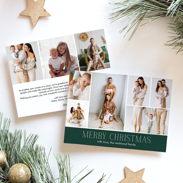 Cartes Pour Fêtes Annuelles GREEN Joyeux Noël chic 9 Collage Multi Photo (Créateur téléchargé)