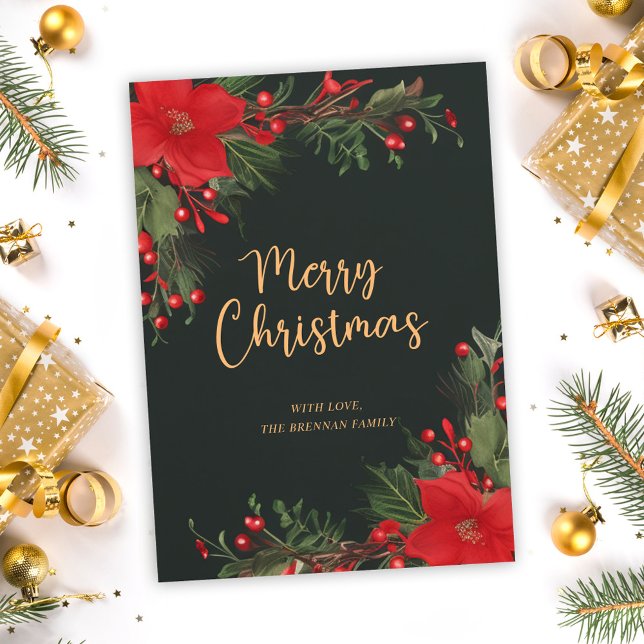 Cartes Pour Fêtes Annuelles Green Joyeux Noël Green Green Flat Holiday Card (Green Merry Christmas Greenery Flat Holiday Card)