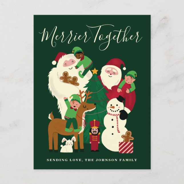 Cartes Pour Fêtes Annuelles Green Merrier Ensemble Père Noël et amis (Devant)