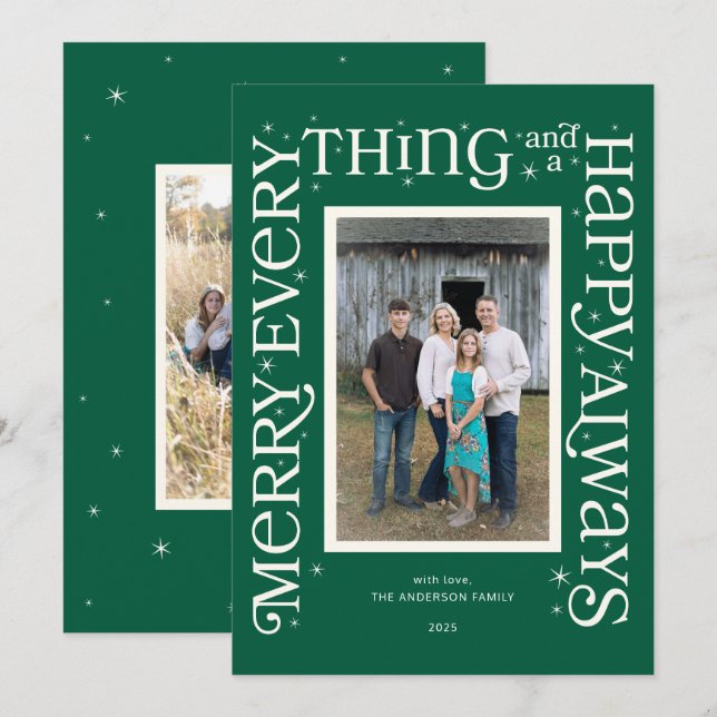 Cartes Pour Fêtes Annuelles Green Merry Everything and a Happy Always  (Devant / Derrière)