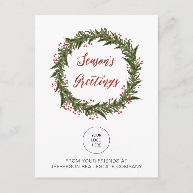 Cartes Pour Fêtes Annuelles Green Mistletoe Wreath Company Logo d'entreprise (Devant)
