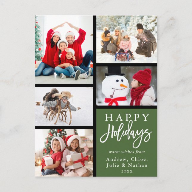 Cartes Pour Fêtes Annuelles Green Modern 5 Photo Collage Noël (Devant)