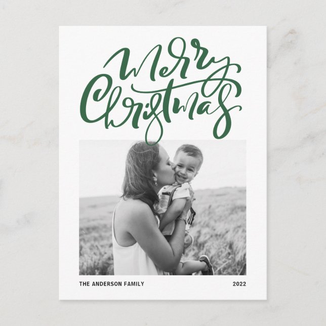 Cartes Pour Fêtes Annuelles Green Modern Calligraphy Photo Joyeux Noël (Devant)