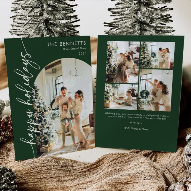 Cartes Pour Fêtes Annuelles Green Modern Happy Holidays Arch Photo (Créateur téléchargé)
