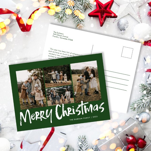 Cartes Pour Fêtes Annuelles Green Modern Letting Cinq Photo Joyeux Noël (Créateur téléchargé)