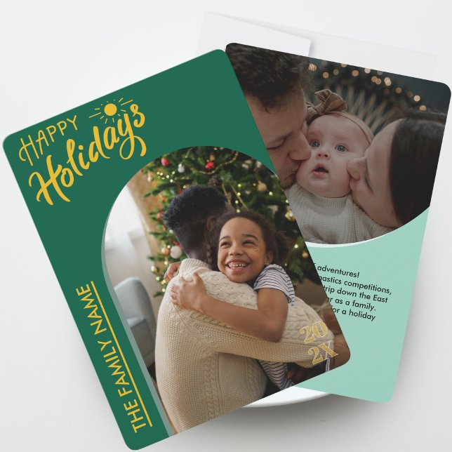 Cartes Pour Fêtes Annuelles Green Modern Script Happy Holidays 2 Photo Card (Green Modern Script Happy Holidays 2 Photo Card)