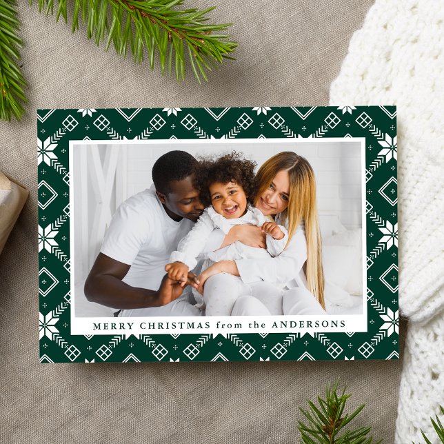 Cartes Pour Fêtes Annuelles Green Nordic Snowflake Motif Photo (Créateur téléchargé)