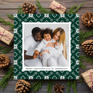 Cartes Pour Fêtes Annuelles Green Nordic Snowflake Pattern Photo