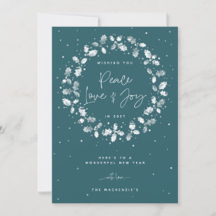 Cartes Pour Fêtes Annuelles Green Peace Love + Joy Hand Imprimé Holly Wreath