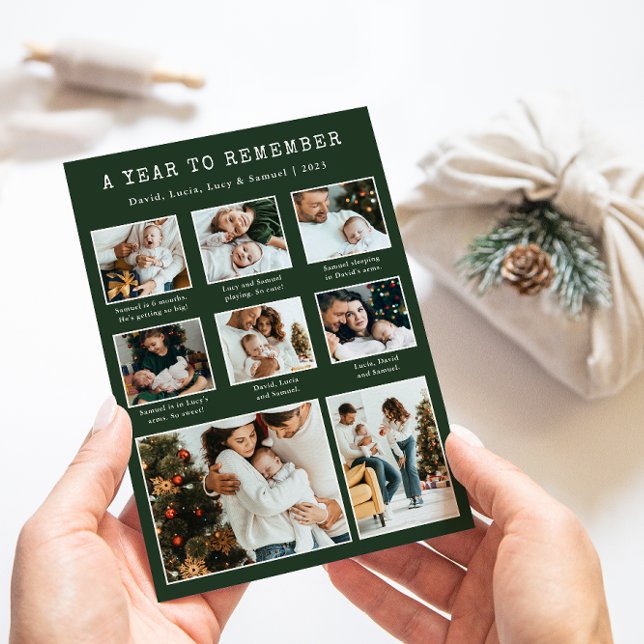 Cartes Pour Fêtes Annuelles Green Photo Collage Modern Holiday Card (Créateur téléchargé)