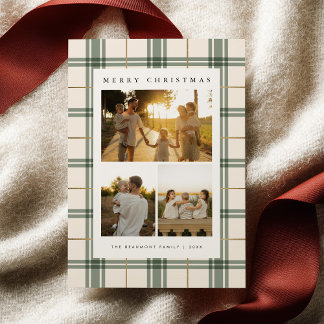 Cartes Pour Fêtes Annuelles Green Plaid Christmas Card with Photo