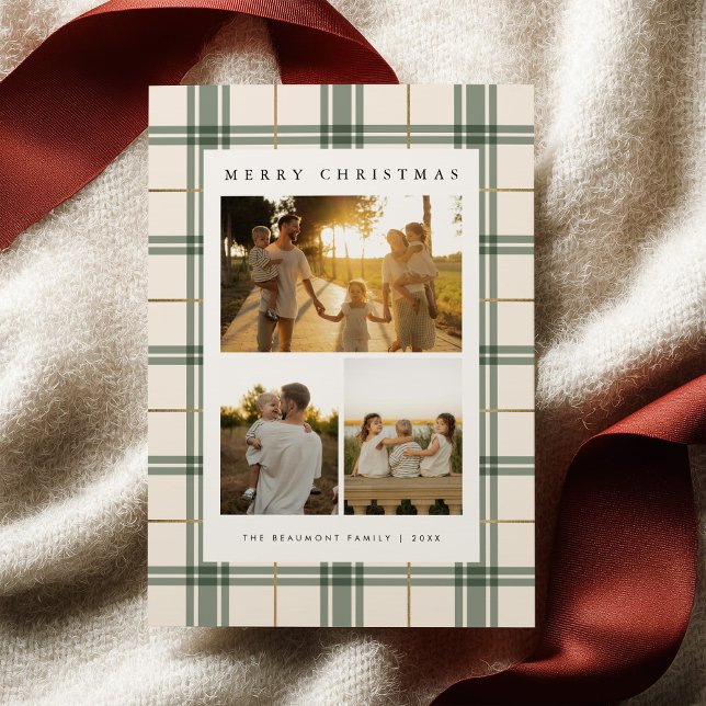 Cartes Pour Fêtes Annuelles Green Plaid Christmas Card with Photo (Créateur téléchargé)