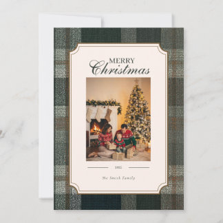Cartes Pour Fêtes Annuelles Green Plaid Christmas Three Photo Holiday Card