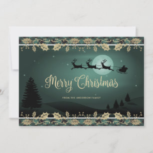 Cartes Pour Fêtes Annuelles Green Plaid Holly Snowflake Père Noël Joyeux Noël