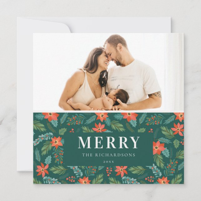 Cartes Pour Fêtes Annuelles Green Poinsettia Merriest Christmas Motif Photo (Devant)