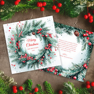 Cartes Pour Fêtes Annuelles Green Red Christmas Wreath Holly Elegant