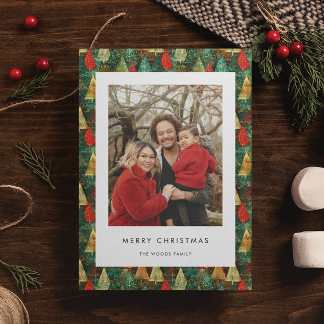 Cartes Pour Fêtes Annuelles Green & Red Joyeux Noël Photo de famille (Créateur téléchargé)