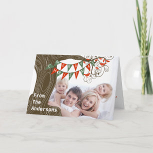 Cartes Pour Fêtes Annuelles Green Red Pennant Tree Joyeux Noël Votre photo