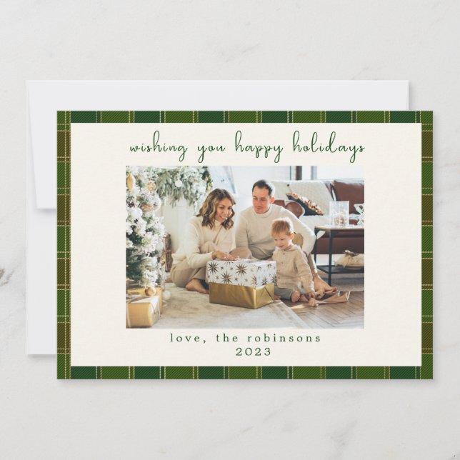 Cartes Pour Fêtes Annuelles Green Red Plaid Photo personnalisée Noël (Devant)