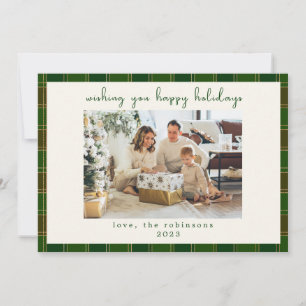 Cartes Pour Fêtes Annuelles Green Red Plaid Photo personnalisée Noël