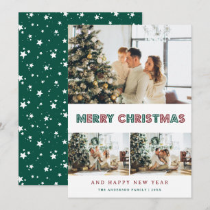 Cartes Pour Fêtes Annuelles Green Red Snow Stars Modern Photo Collage