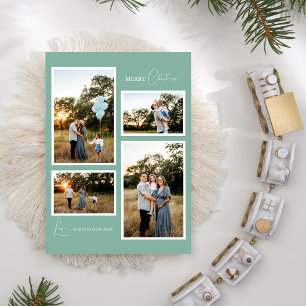 Cartes Pour Fêtes Annuelles Green Retro Boho Minimaliste Quatre Photo Collage