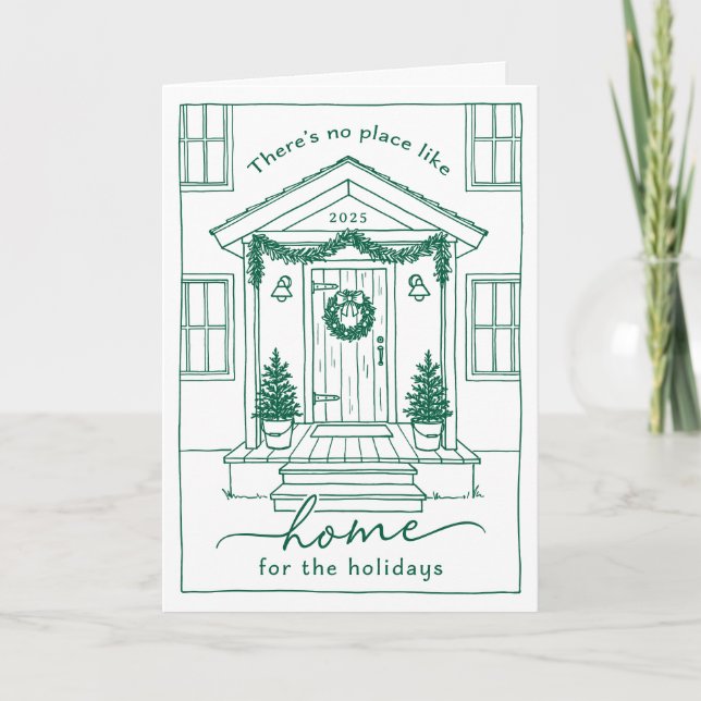 Cartes Pour Fêtes Annuelles Green Sketch House Real Estate Client Holiday Card (Devant)