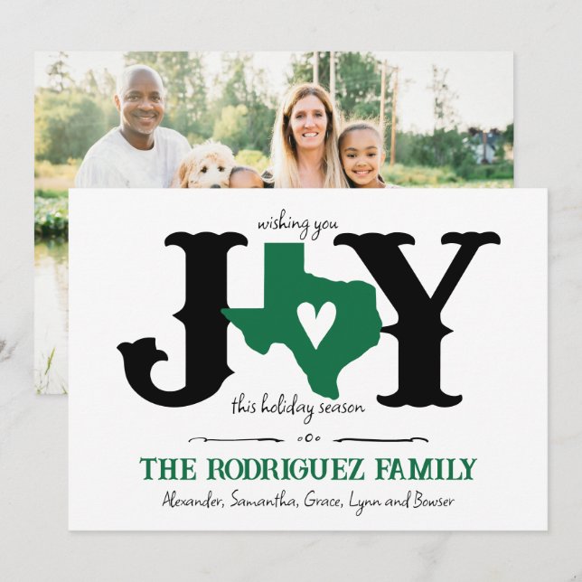 Cartes Pour Fêtes Annuelles Green Texas JOY Photo (Devant / Derrière)