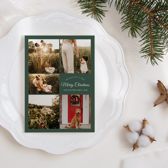 Cartes Pour Fêtes Annuelles Green Very Joyeux Noël Cinq photos Collage (Créateur téléchargé)