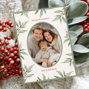 Cartes Pour Fêtes Annuelles Green Vintage Botanique Photo Joyeux Noël