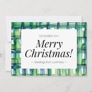 Cartes Pour Fêtes Annuelles Green Watercolor Plaid Merry