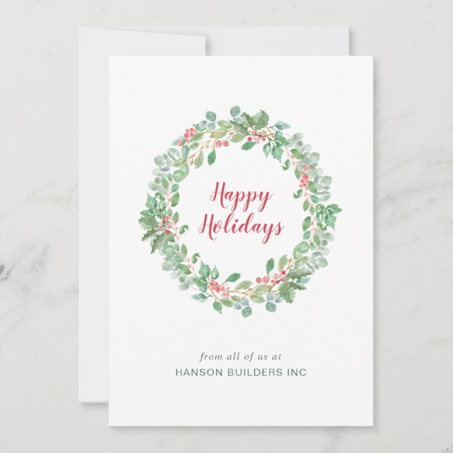 Cartes Pour Fêtes Annuelles Green Wreath Business Entreprise Noël (Devant)