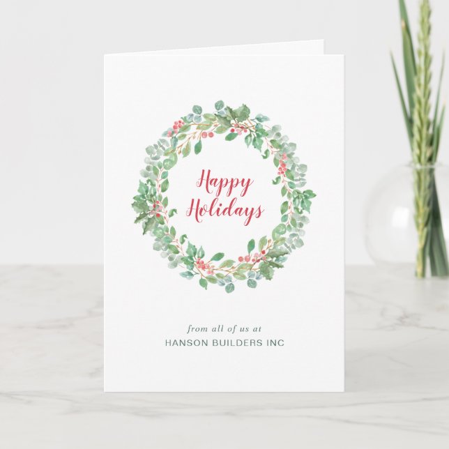 Cartes Pour Fêtes Annuelles Green Wreath Business Entreprise Noël (Devant)