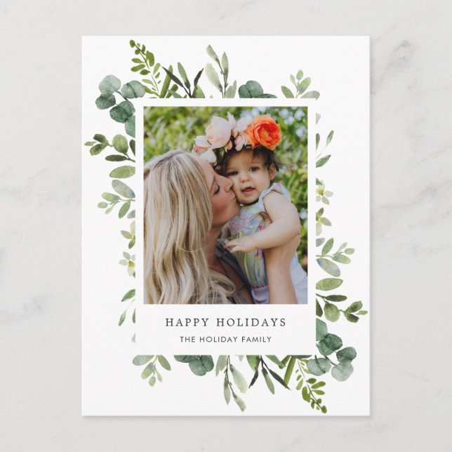 Cartes Pour Fêtes Annuelles Green Wreath - Photo texte personnalisé (Devant)
