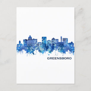Cartes Pour Fêtes Annuelles Greensboro Caroline du Nord Skyline bleu
