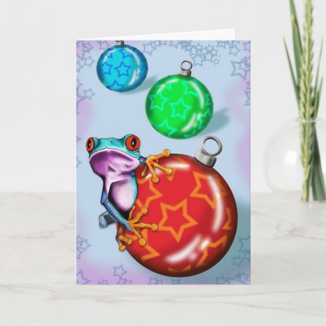Cartes Pour Fêtes Annuelles Grenouille d'arbre de Noël (Devant)