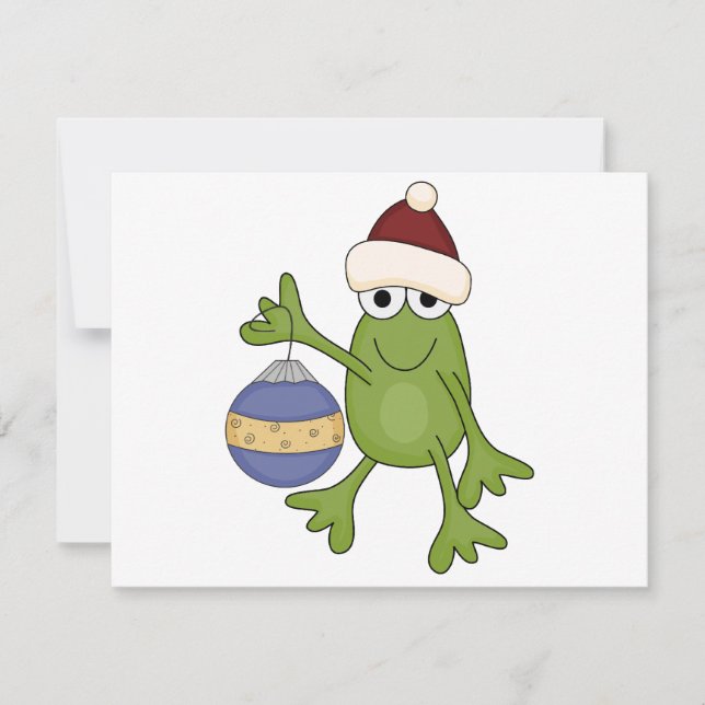 Cartes Pour Fêtes Annuelles Grenouille père Noël avec tee-shirts et cadeaux (Devant)