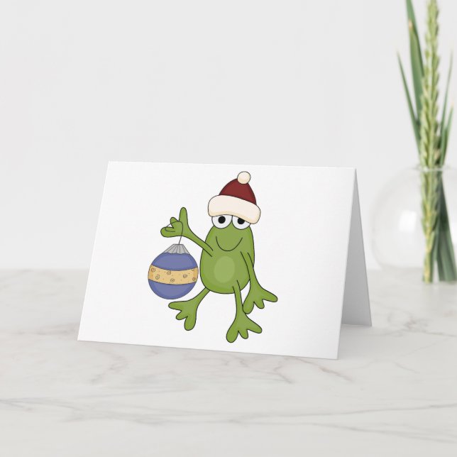 Cartes Pour Fêtes Annuelles Grenouille père Noël avec tee-shirts et cadeaux (Devant)