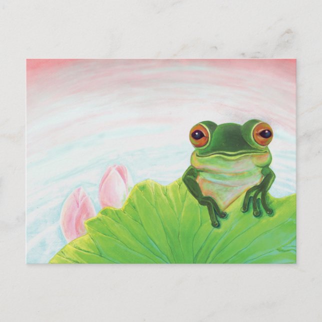 Cartes Pour Fêtes Annuelles Grenouille verte Se détendre dans l'étang (Devant)