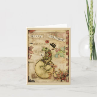 Cartes Pour Fêtes Annuelles Grenouille vintage sur Bicyclette Bowler Casquette