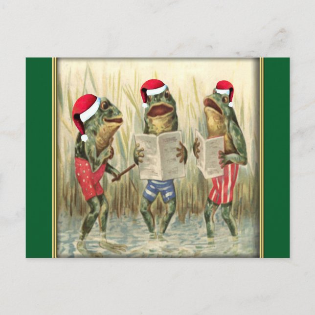 Cartes Pour Fêtes Annuelles Grenouilles chantant Joyeux Noël (Devant)