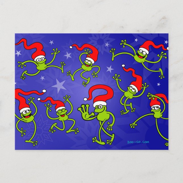 Cartes Pour Fêtes Annuelles Grenouilles de Noël sauter, danser et célébrer! (Devant)